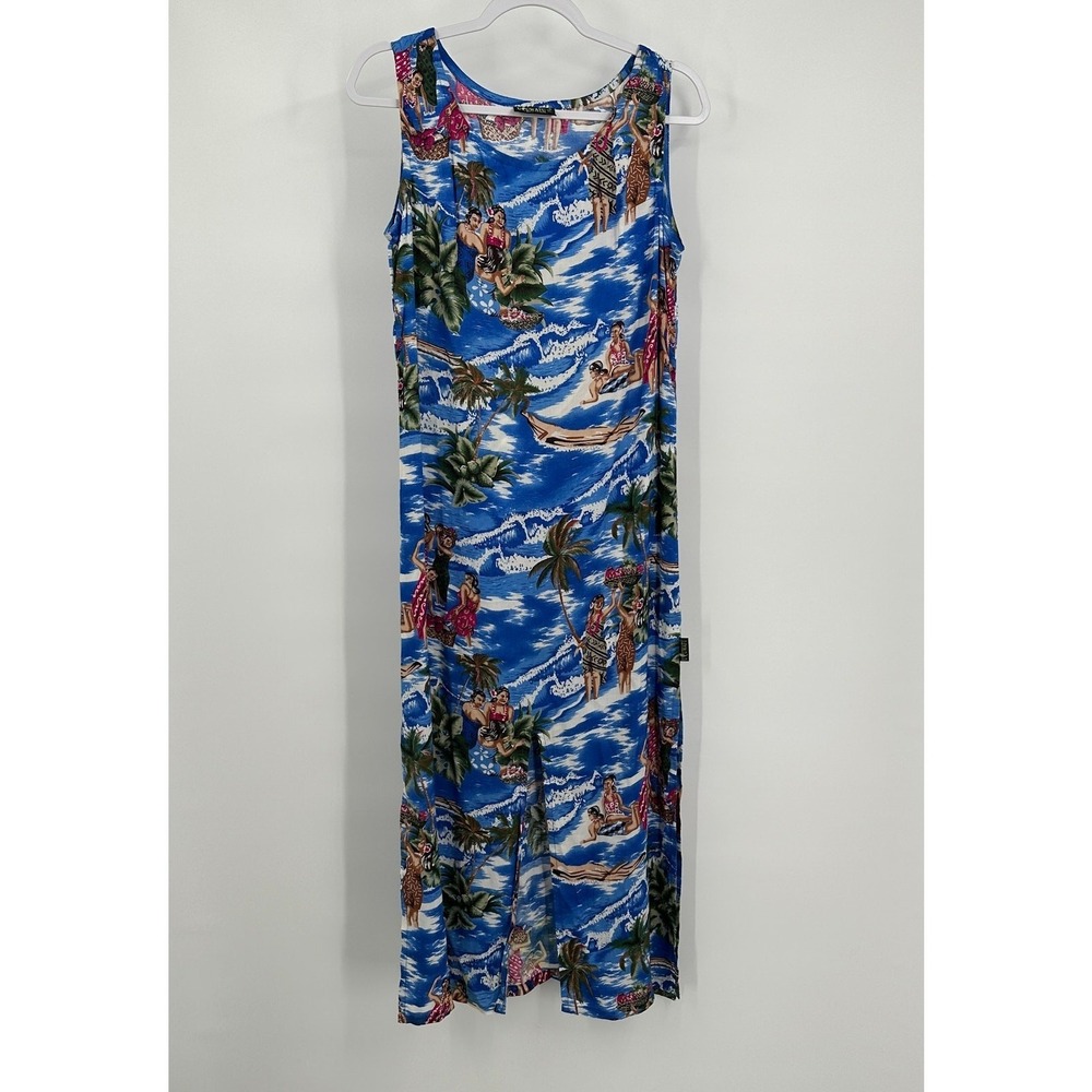 Womens Bali Island Hawaiian Print Maxi Dress Size XL Vacation Resort Tropical